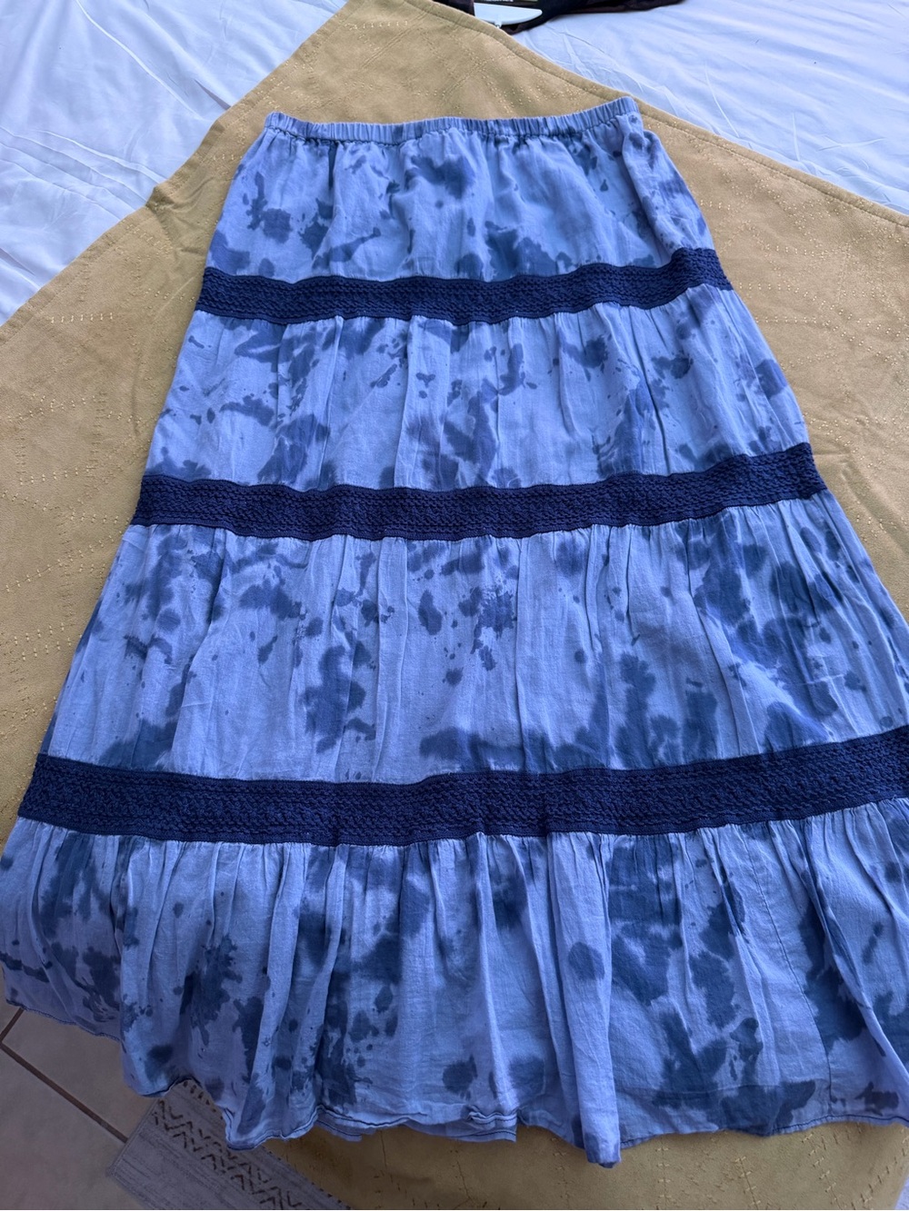 Michael Kors Light Blue Tiered Maxi Skirt with Navy Trim